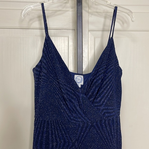 Women's Blue Rain Joan Glitter Knit Jumpsuit Navy Size Medium Spaghetti Strap - Picture 4 of 12